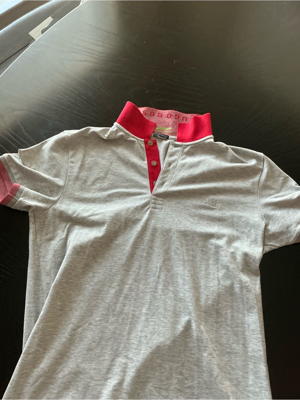 Hugo Boss Light Gray Polo with Red Collar and Placket